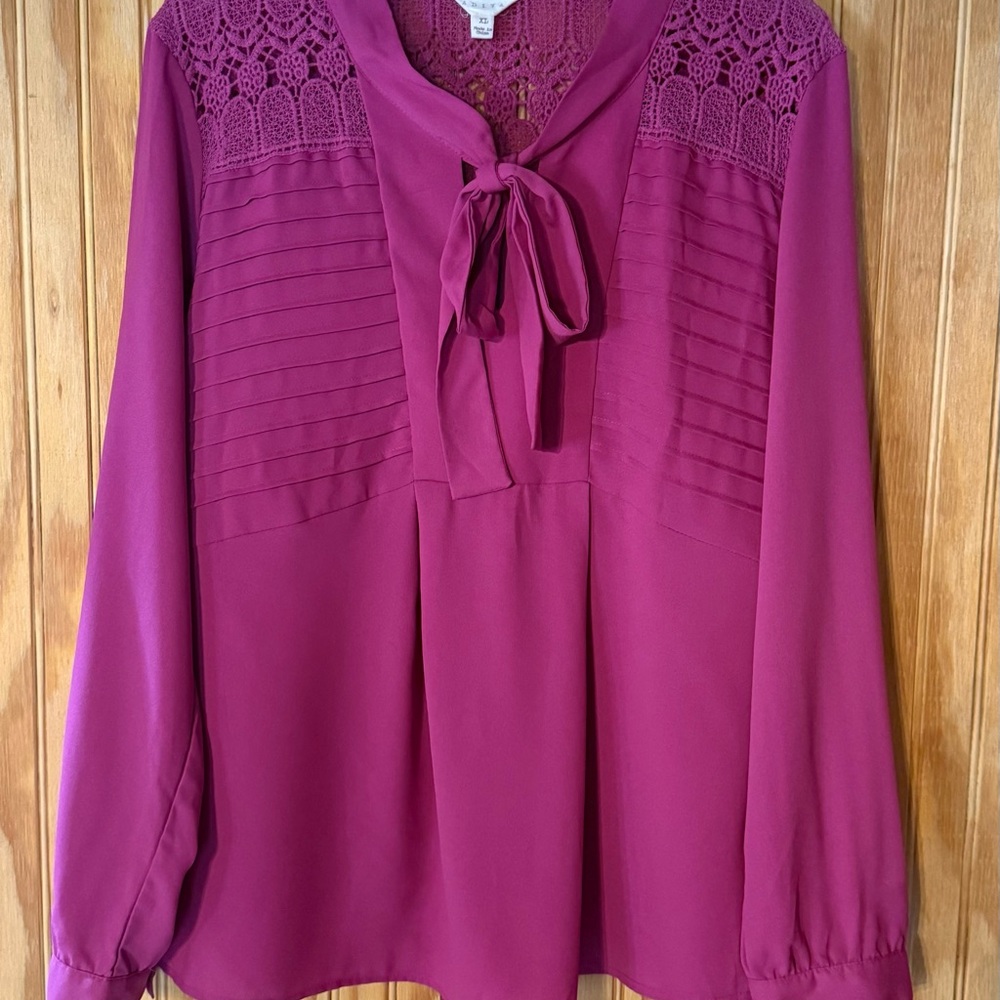 Adiva Pink Tie Front Pleated Bib Collar Blouse